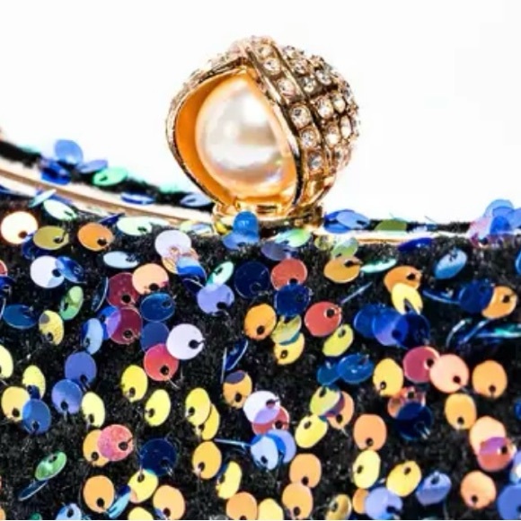Multicolor Sequin Clutch with Gold Chain NWT - Picture 3 of 4